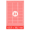 Etiquettes adhésives, A4, 63.5 x 38.1 mm, 2100 pcs. pour Laser et jet d'encre