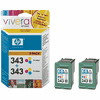 2 x Cartouche d`encre originale HP N° 343 tritricolore, 2 x 7 ml. pour HP OfficeJet 6310 compatible avec CB332EE.